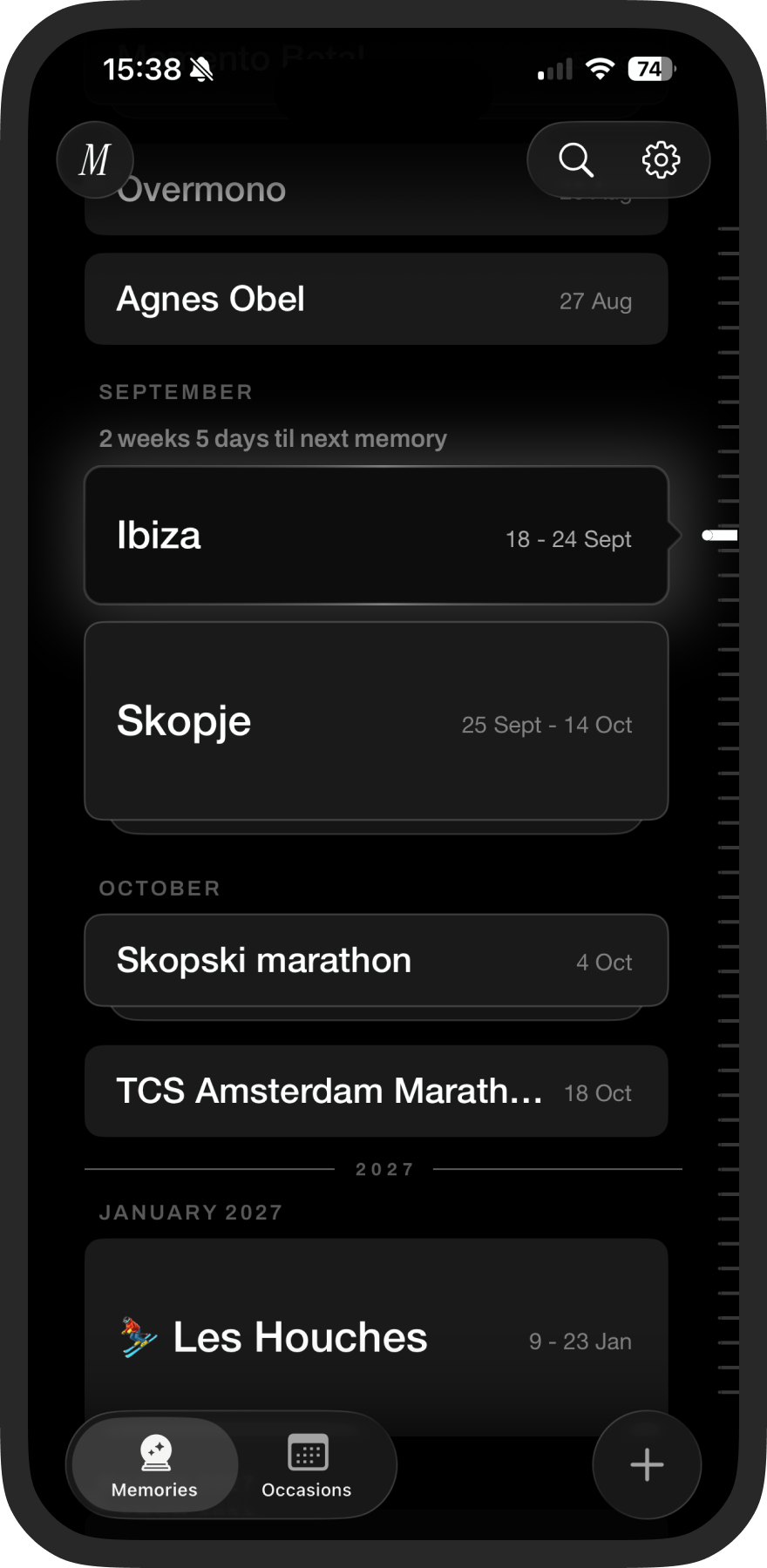 Memento app preview in memento mori mode